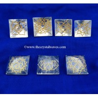 Crystal Quartz Chakra Engraved Pyramid Set